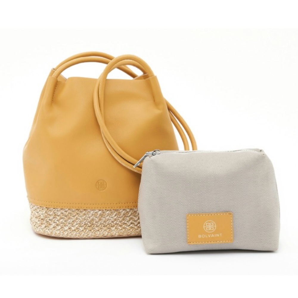 Bolvaint Mustard Yellow Bucket Shoulder Bag with Canvas Pouch